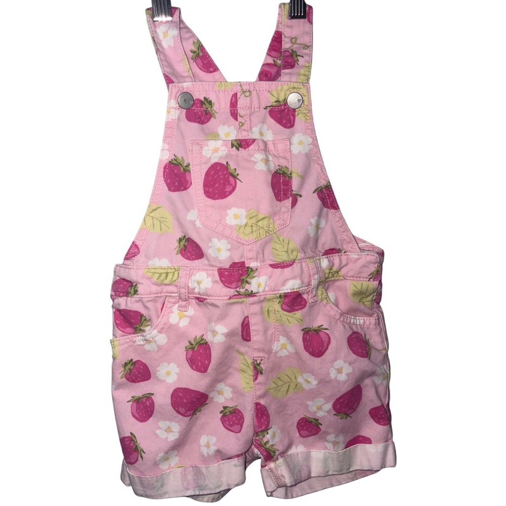 The Children's Place Girls 3T Pink Strawberry Print Short Overalls